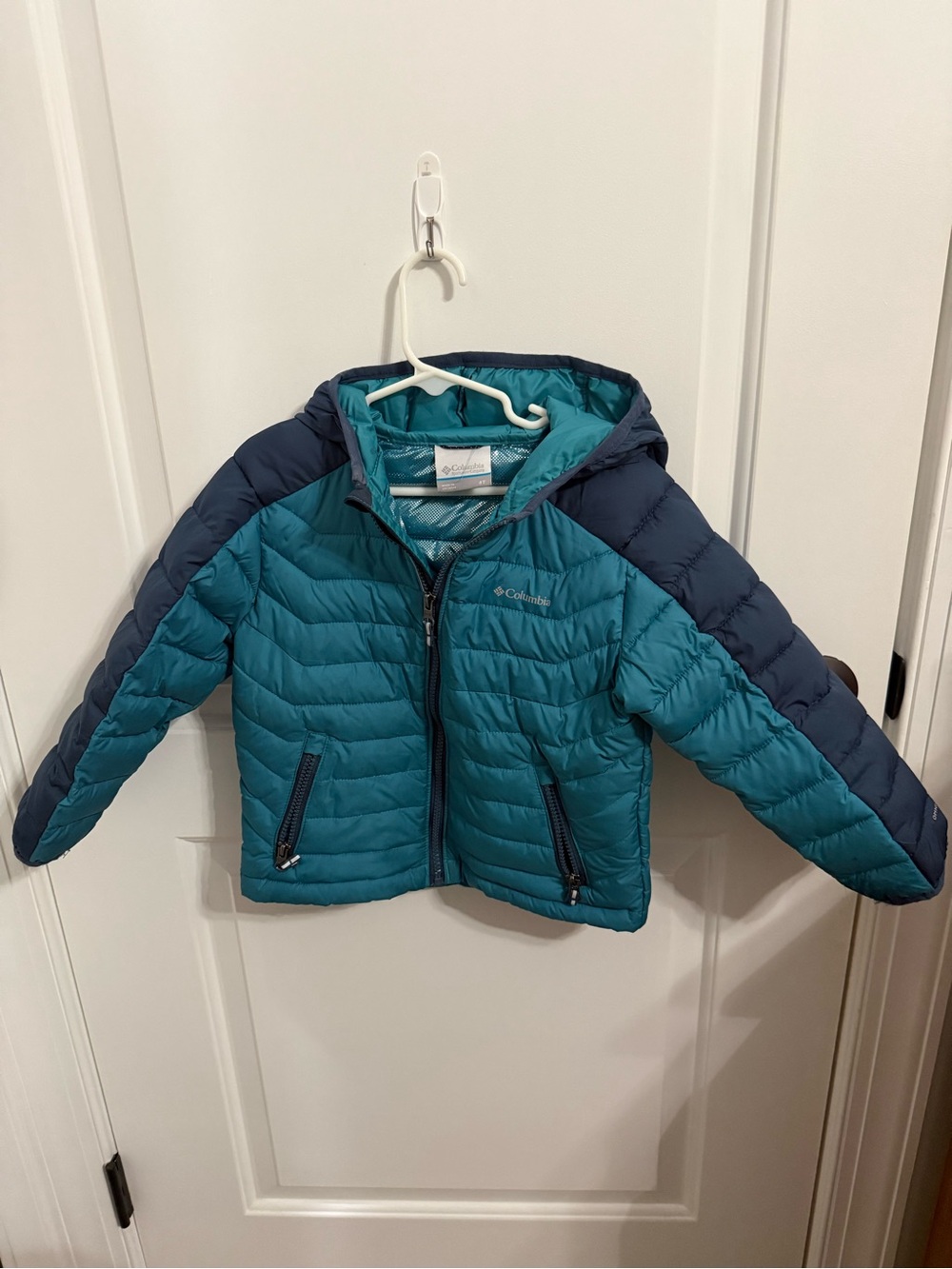 Columbia Teal and Navy Hooded Kids Puffer Coat